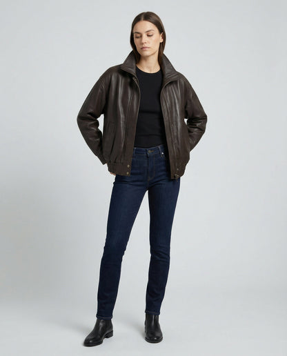 Damen Lederjacke Bikerstil Schwarz PU-Leder