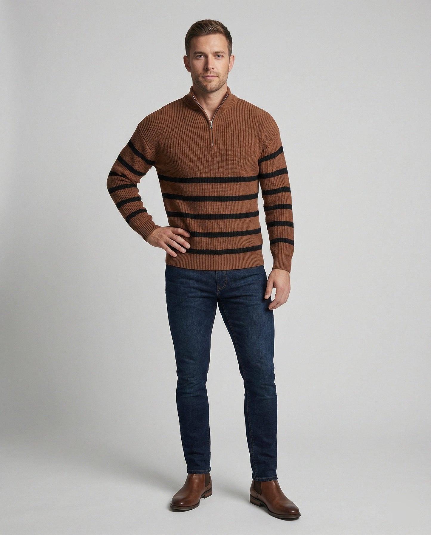 Herren Strickpullover Gestreift Modern mit Halbreißverschluss