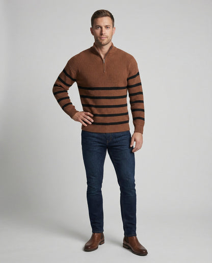 Herren Strickpullover Gestreift Modern mit Halbreißverschluss