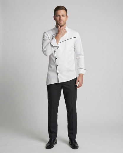 Herren Kochjacke Modern Schwarz Weiss