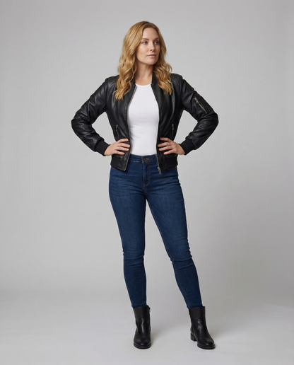Damen Steppjacke Leicht Kunstleder Modern