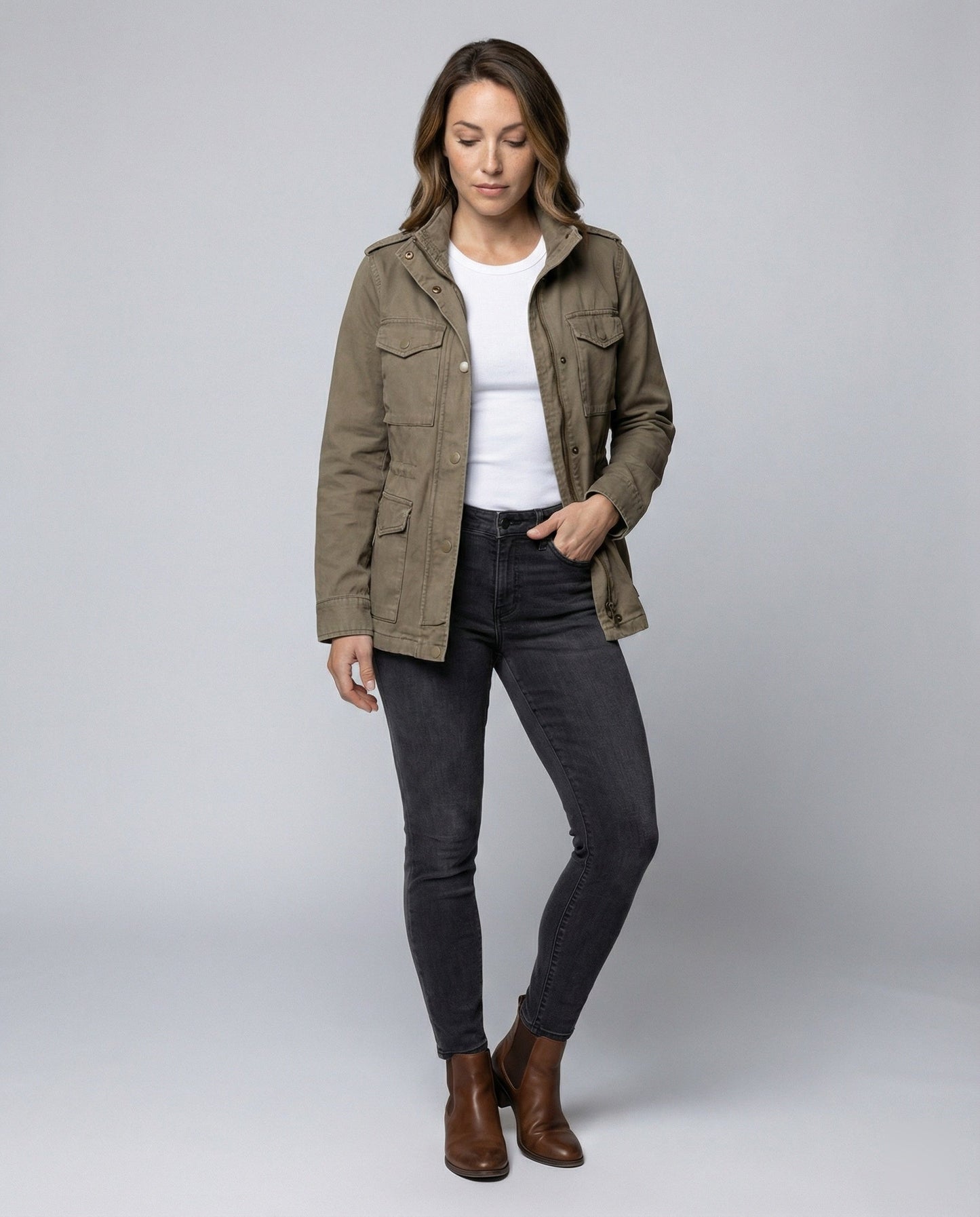 Damen Cargojacke Outdoor Modern Schwarz