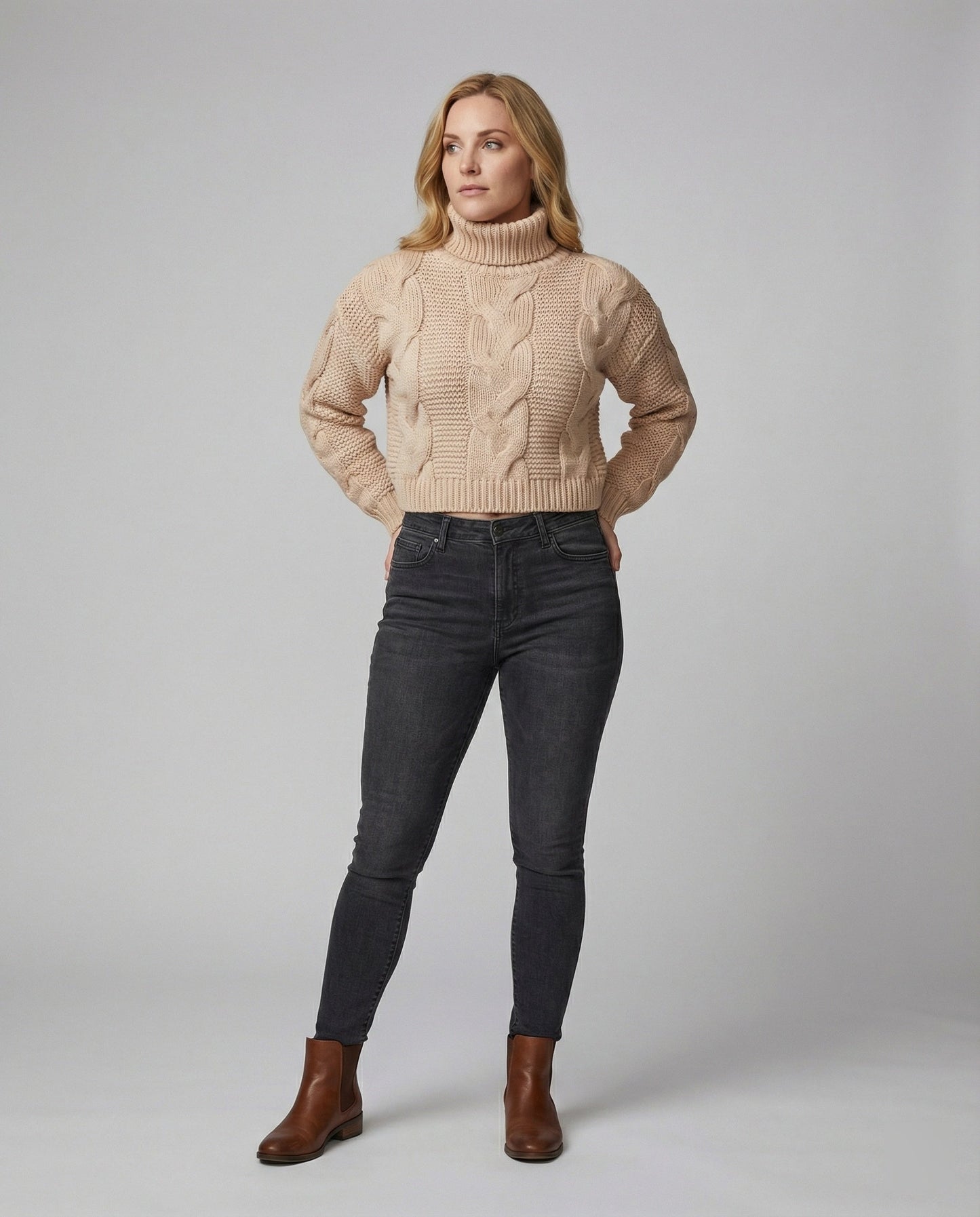 Damen Oversized Pullover Großzügig Zopfmuster Hochkragen