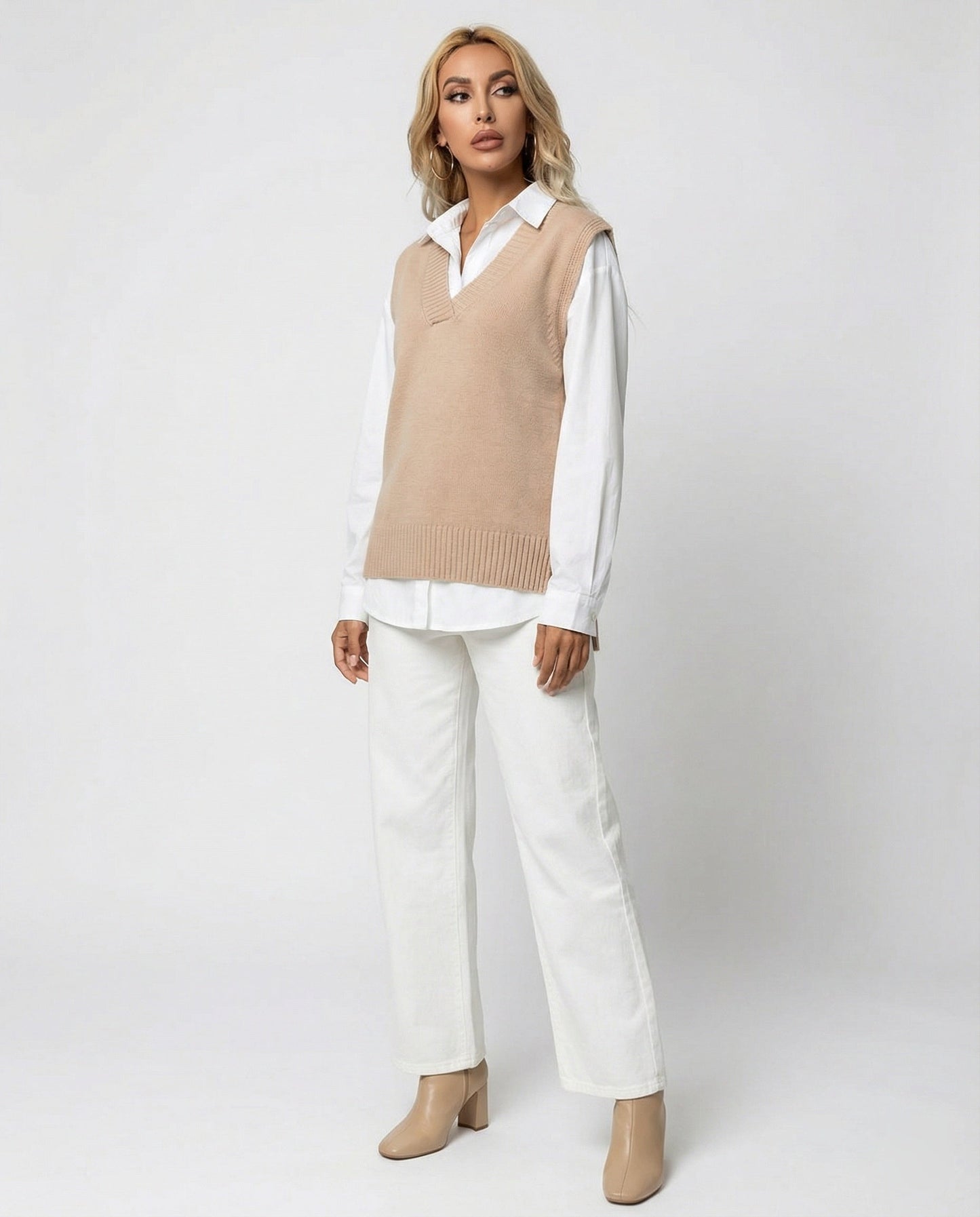 Damen Strickweste V-Ausschnitt Rippmuster Modern - BerlinGlamour