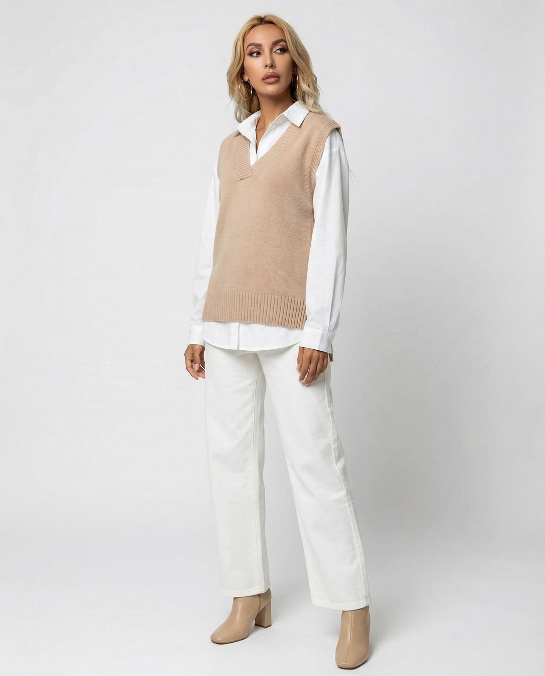Damen Strickweste V-Ausschnitt Rippmuster Modern - BerlinGlamour