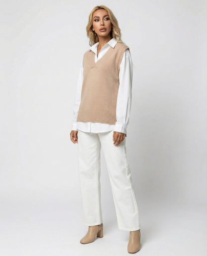 Damen Strickweste V-Ausschnitt Rippmuster Modern - BerlinGlamour