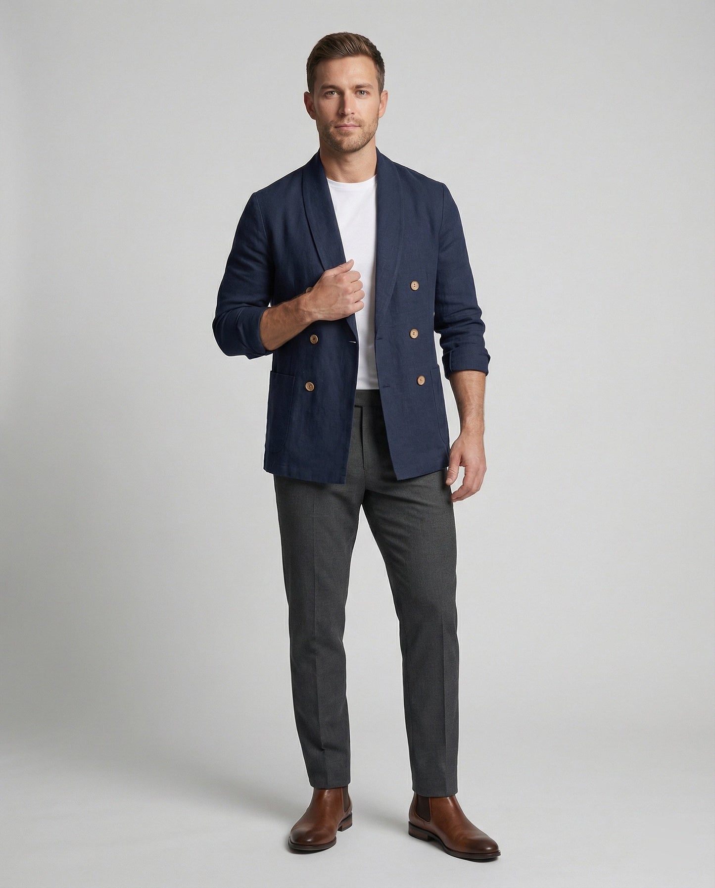 Herren Leinenjacke Leicht Sommerjacke Doppelknopf