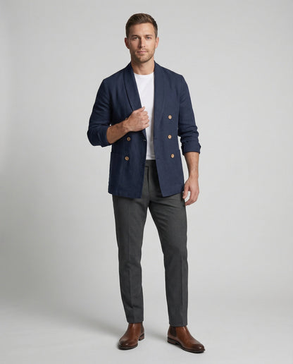 Herren Leinenjacke Leicht Sommerjacke Doppelknopf