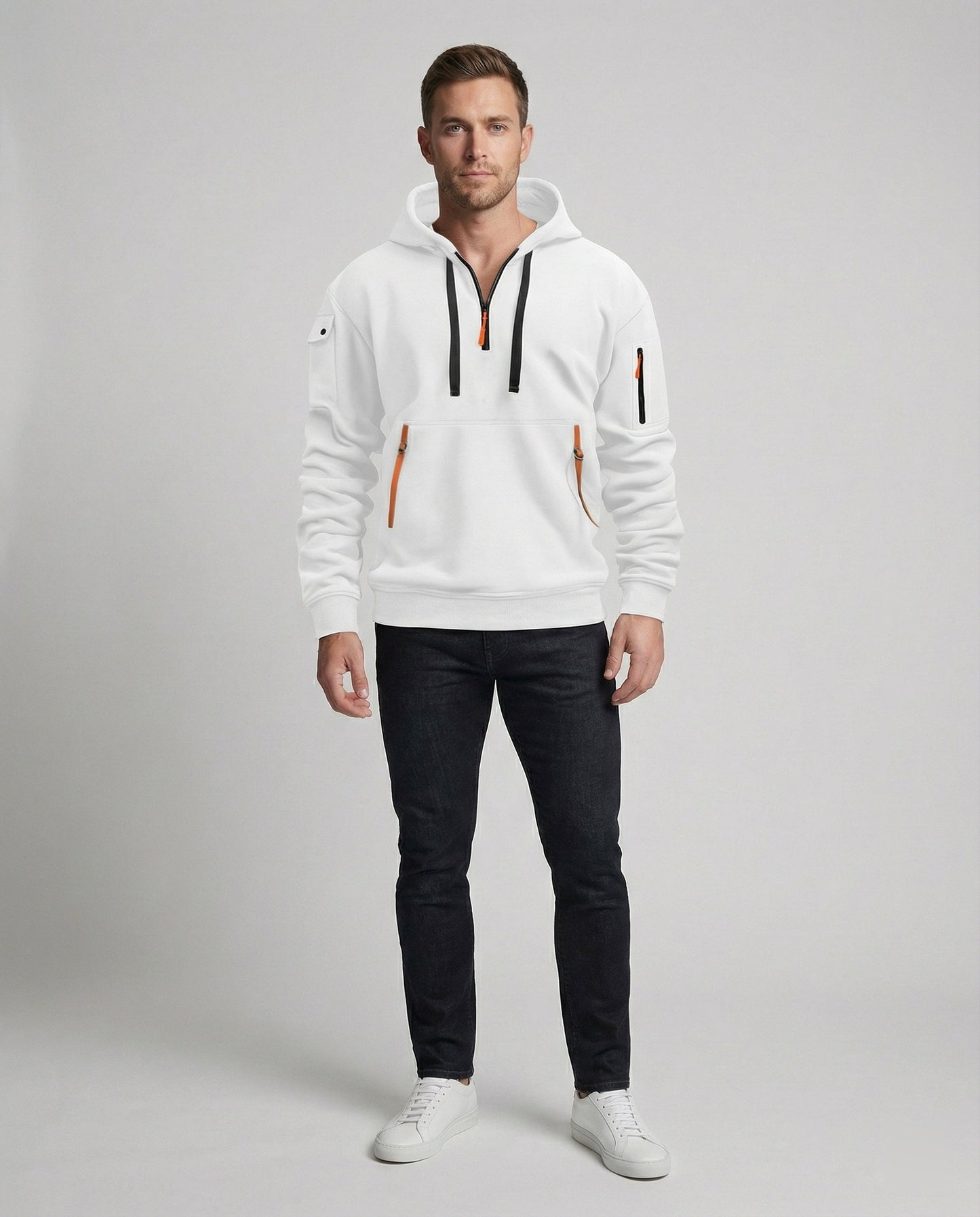 Herren Hoodie Modern Halbzip Stylisch Schwarz