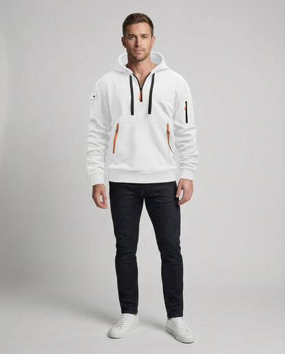 Herren Hoodie Modern Halbzip Stylisch Schwarz