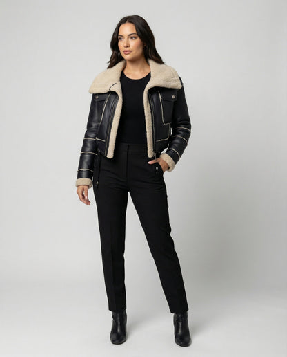 Leder Bikerjacke Kurz Schnitt Frauen