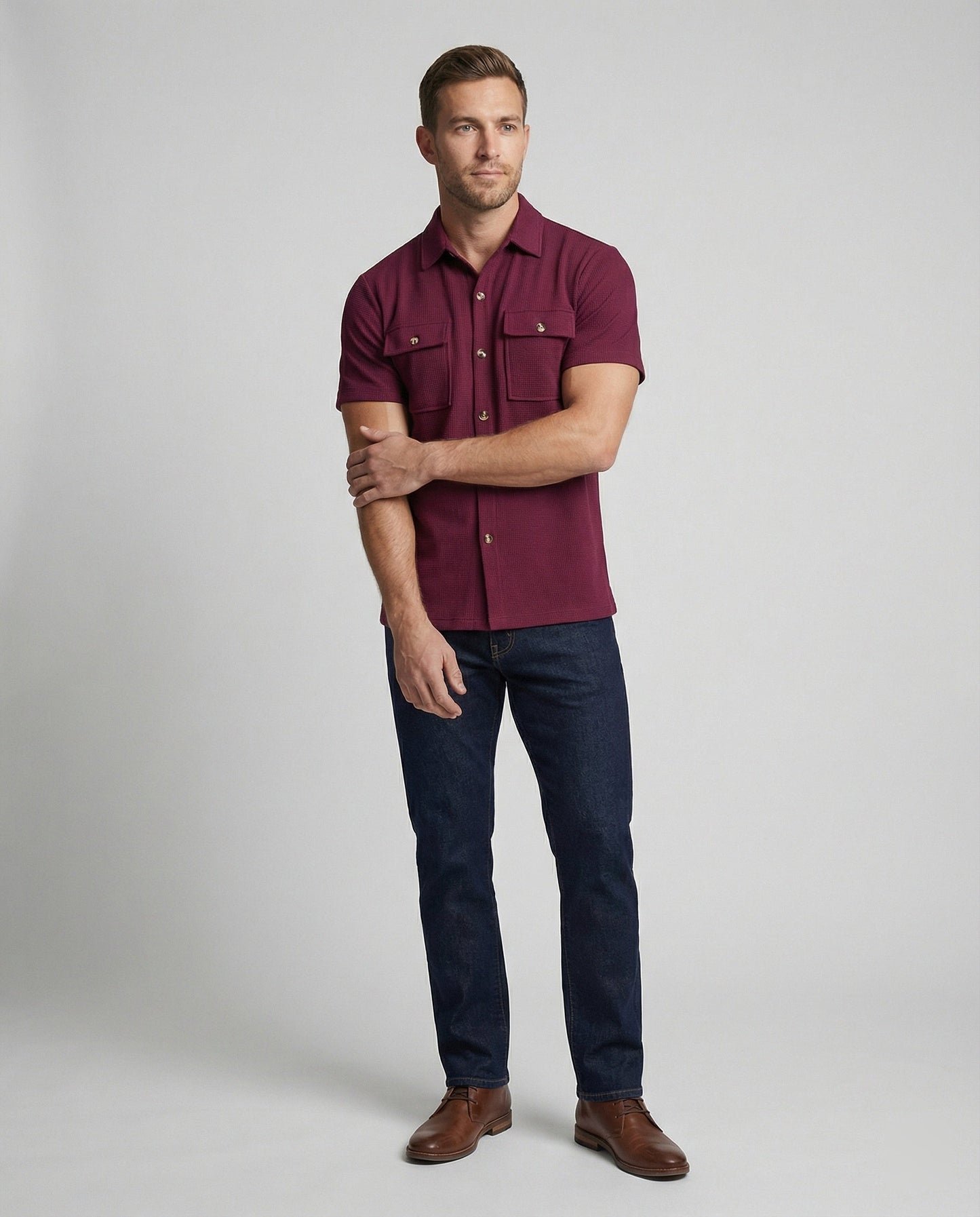 Herren Hemd Kurzarm Strukturstoff Modern