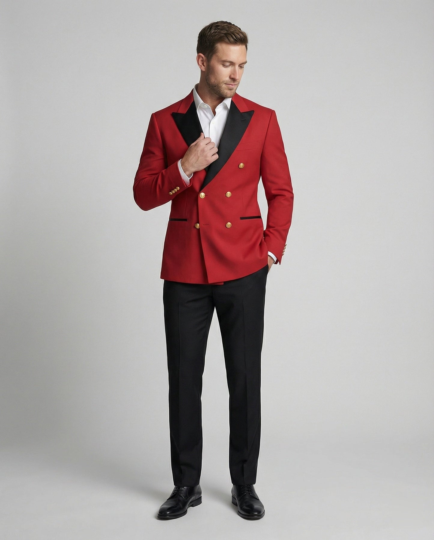 Herren Blazer Doppelreiher Elegant Goldknöpfe Modern