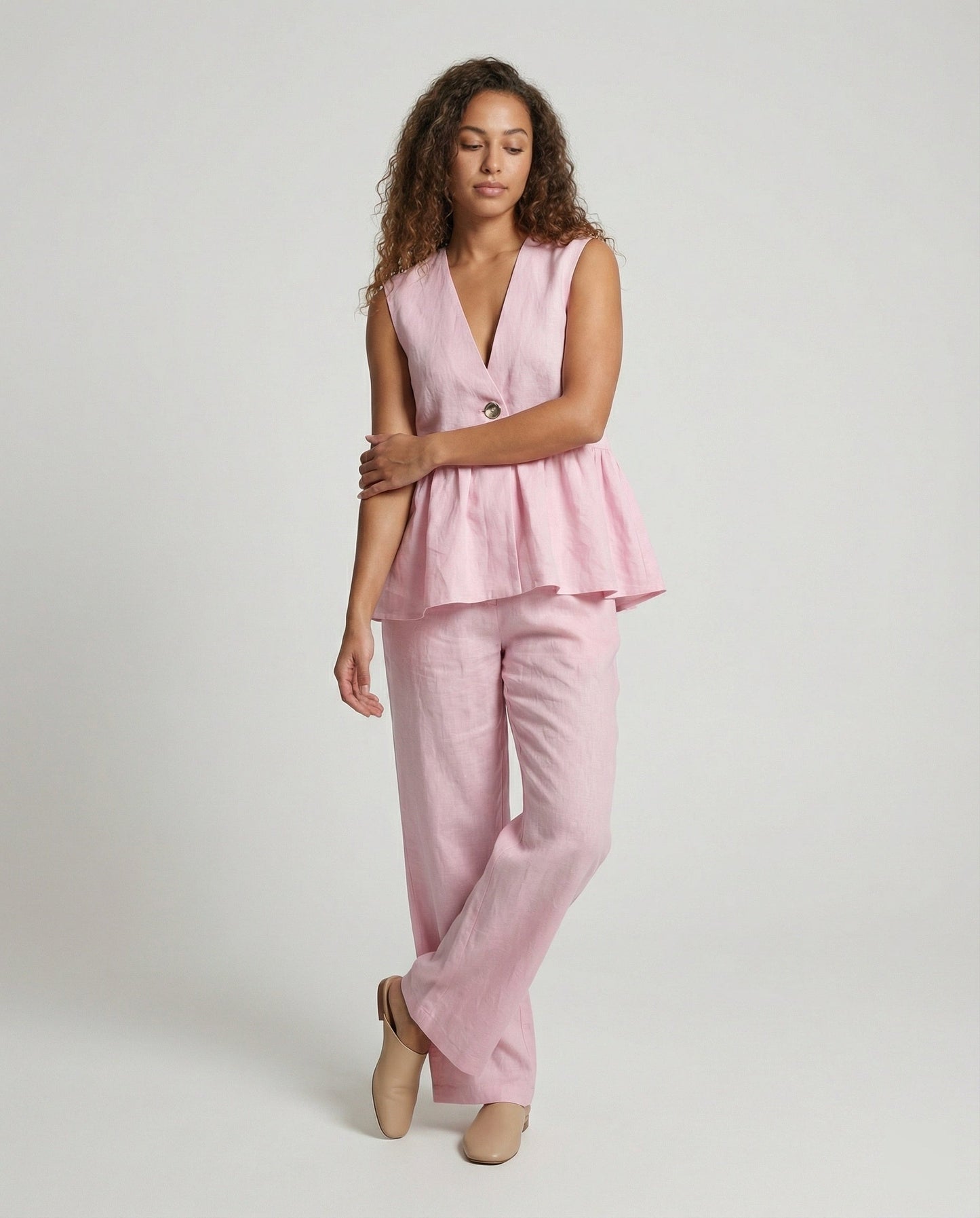 Elegante Damen Leinenhosenanzug Moderner Businesslook