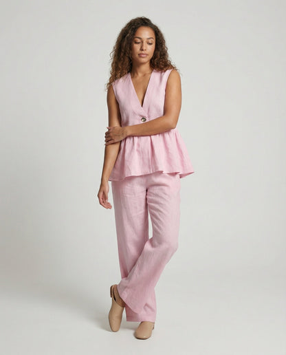 Elegante Damen Leinenhosenanzug Moderner Businesslook