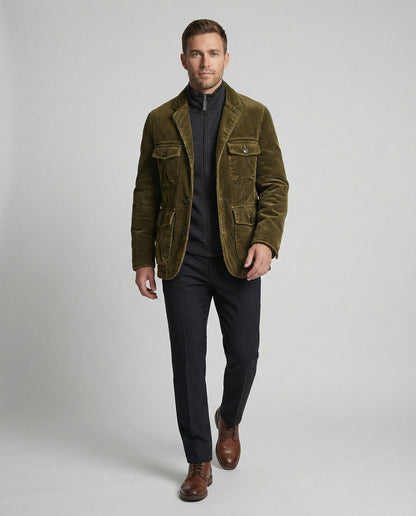 Herren Cordjacke Modern mit Viel Taschen und Reißverschluss