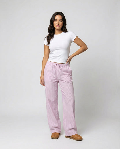 Damen Schlafhose Bequem mit Kordelzug Baumwolle
