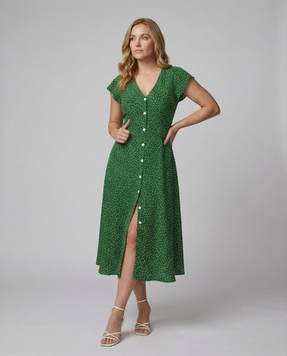 Damen Kleid Langarm mit Knöpfen und Puffärmeln Elegant