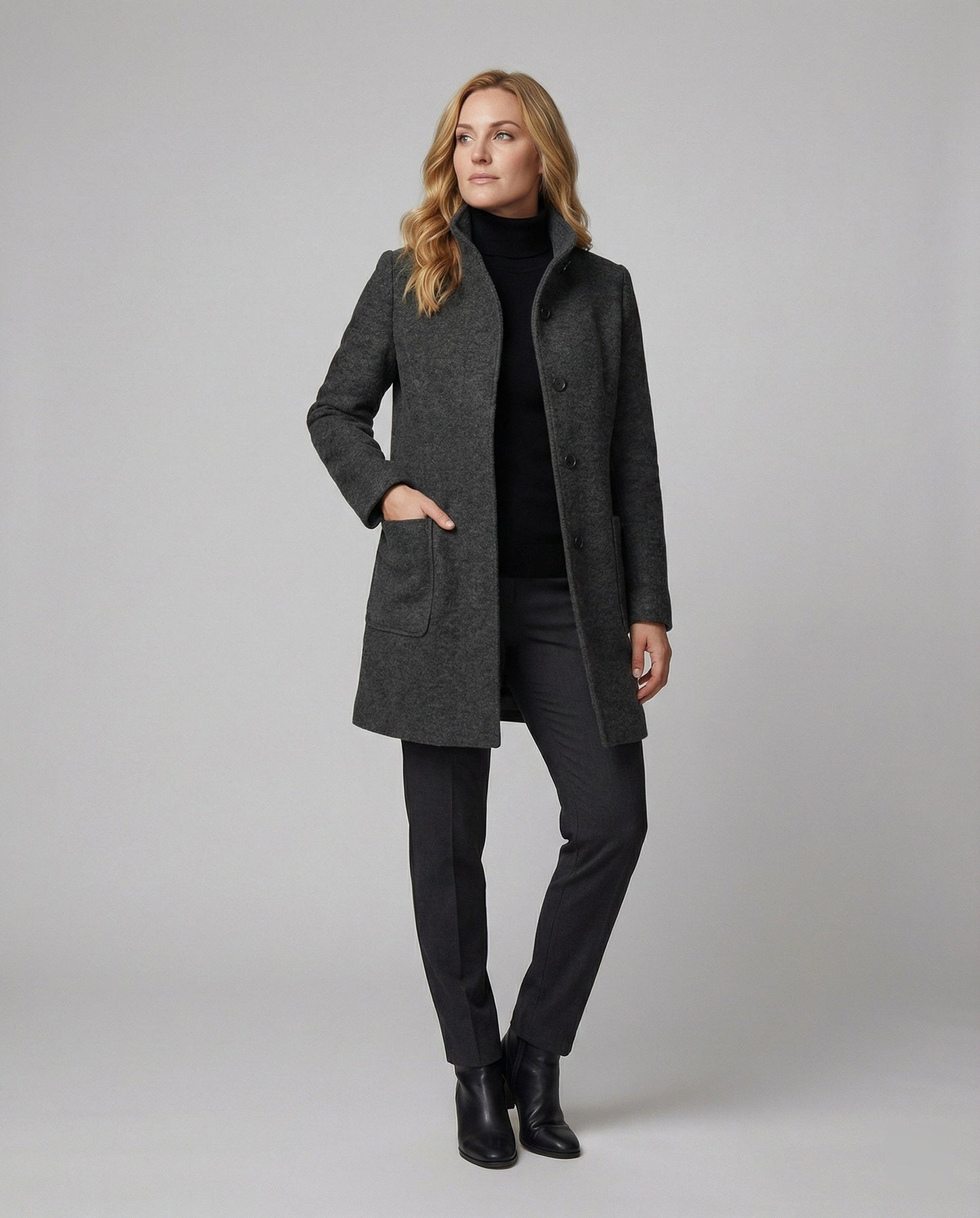 Hochkragenmantel Damen Modern Chic Schwarz