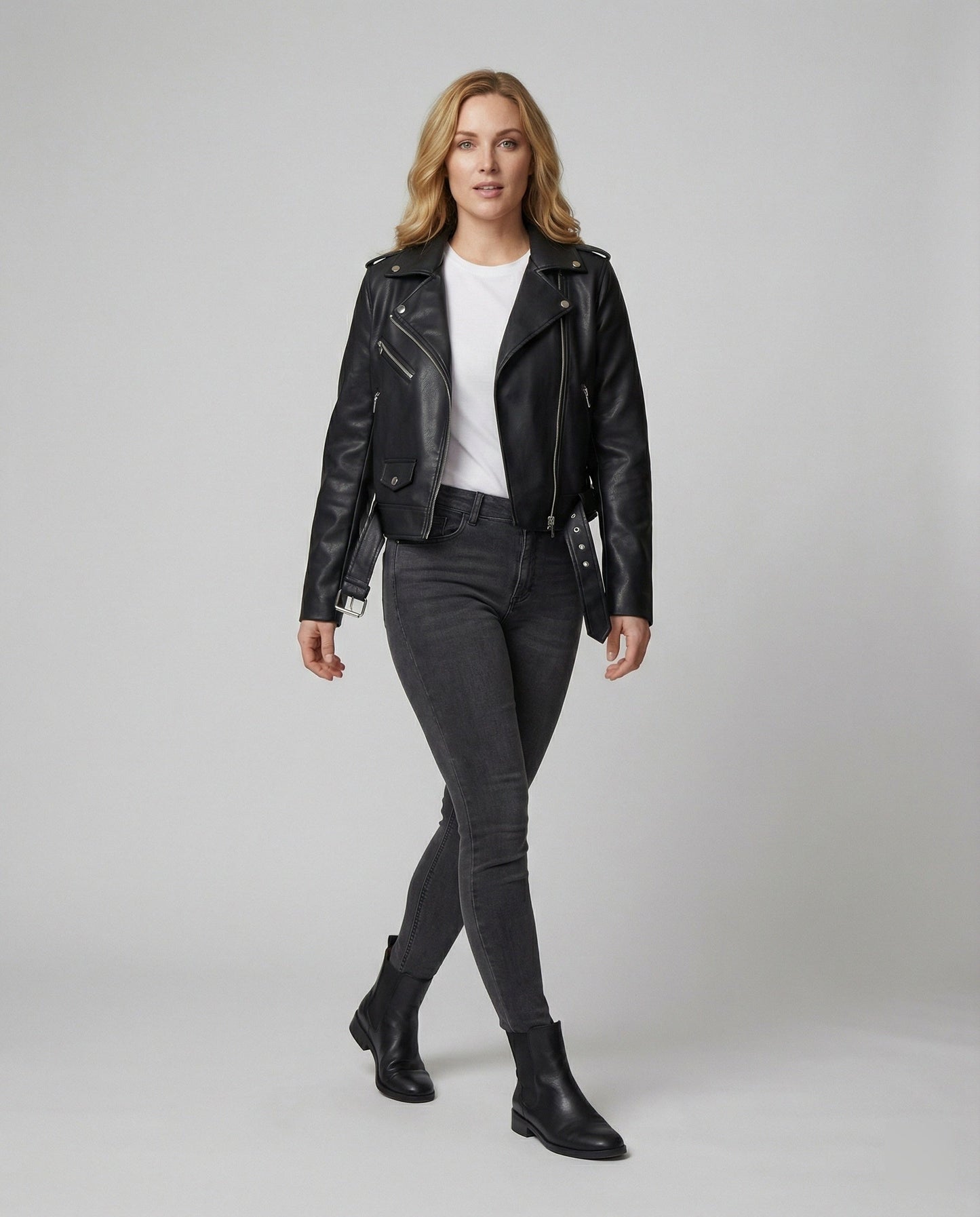 Damen Lederjacke Biker Stil Modern Lederoptik