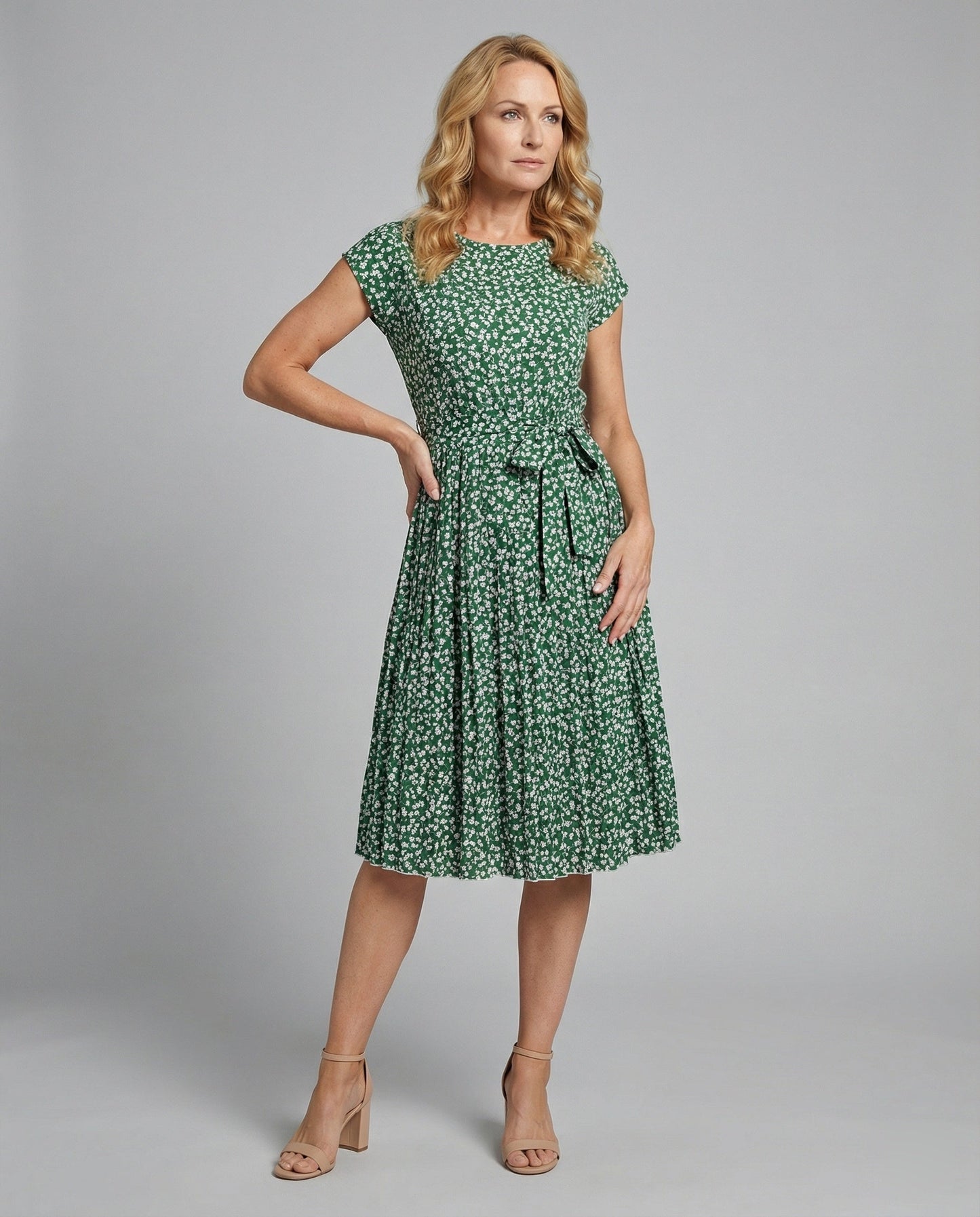Damen Midi Kleid mit Gürtel Verschnürung