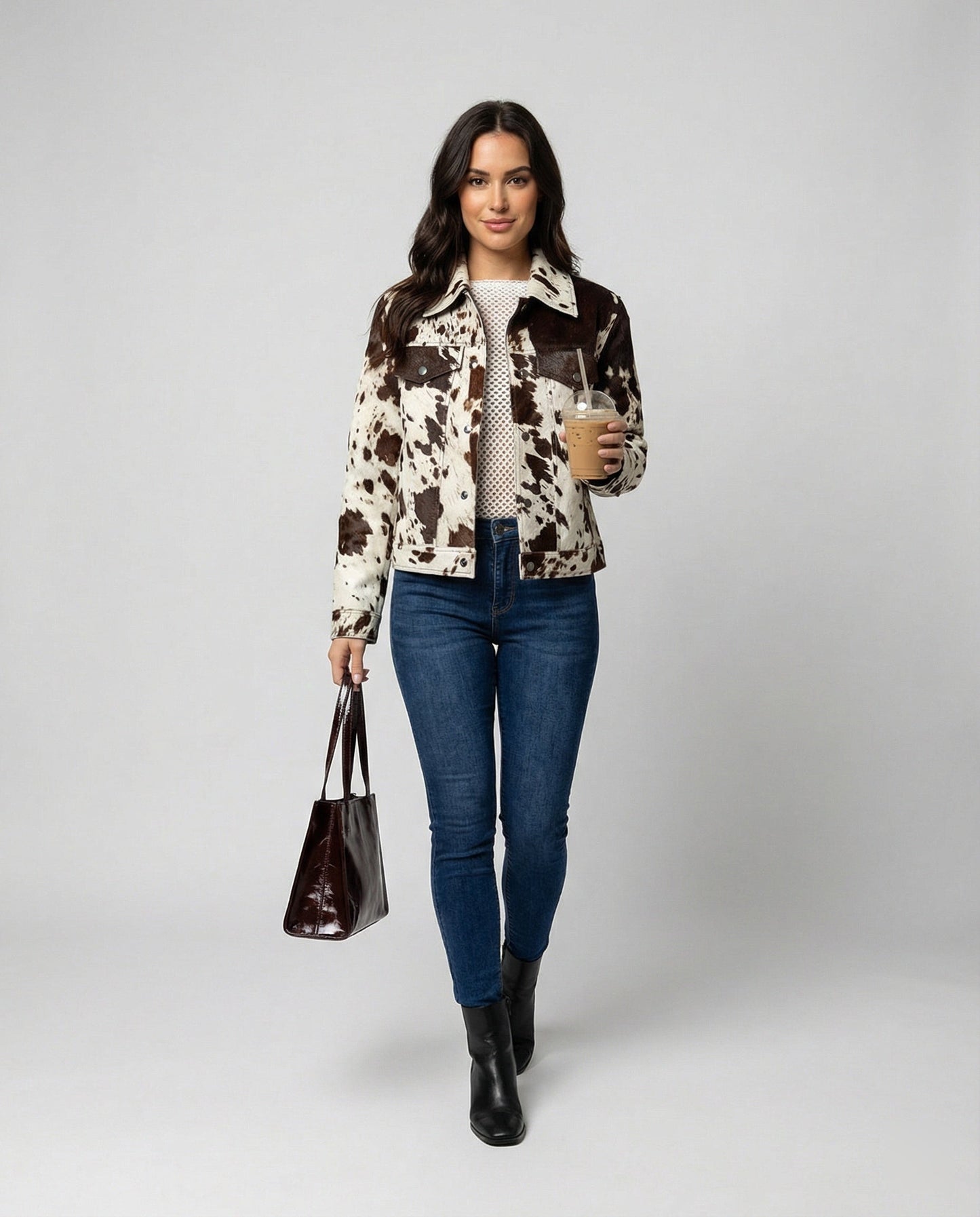 Lederjacke Damen Wildleder Tierprint Trendy Modern