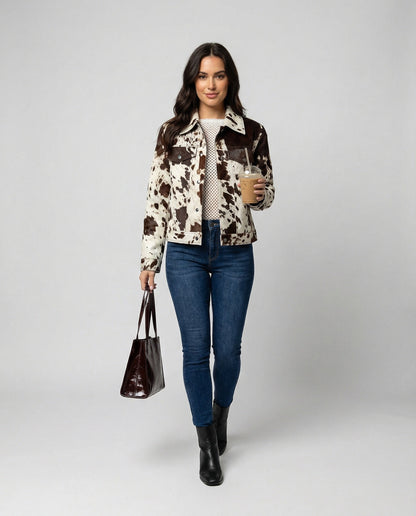 Lederjacke Damen Wildleder Tierprint Trendy Modern