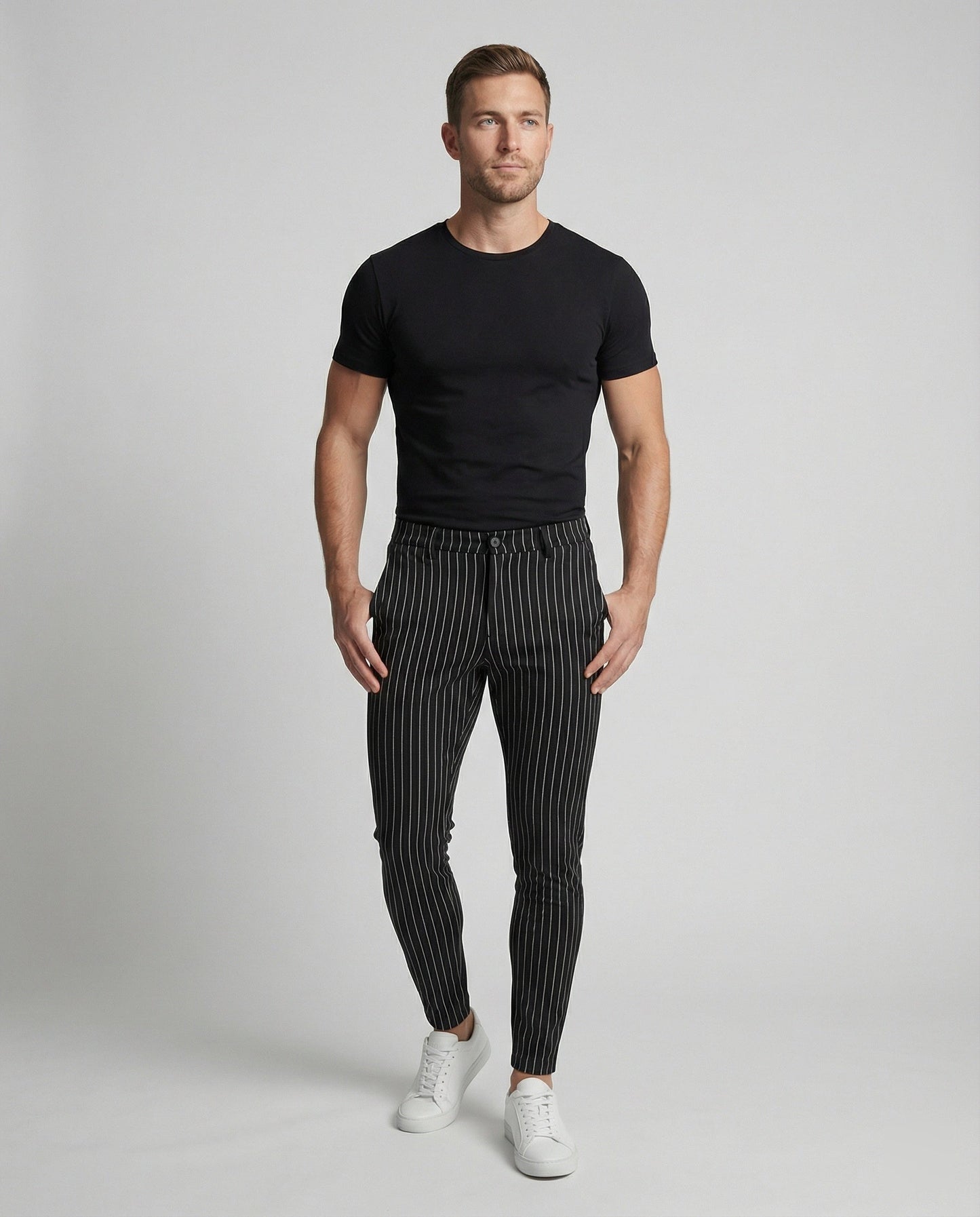 Herren Slim-Fit Hose Gestreift Modern Bequem