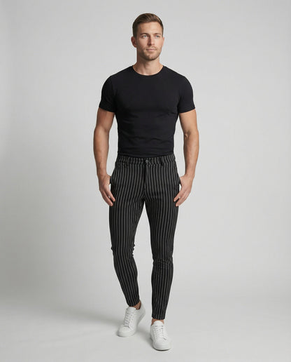 Herren Slim-Fit Hose Gestreift Modern Bequem