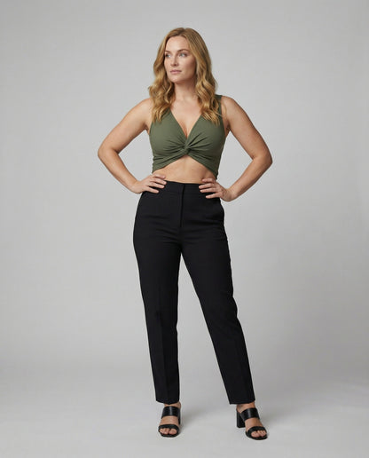 Damen Crop-Top V-Ausschnitt Elegant Knötchen Oberteil