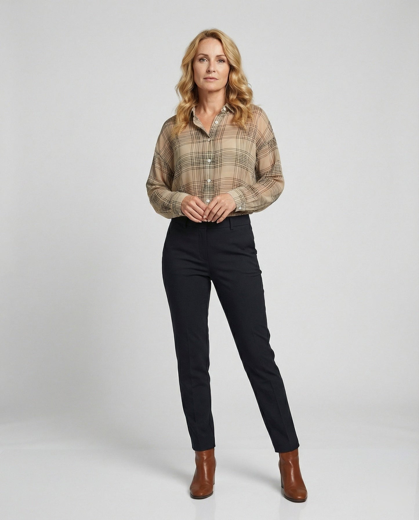 Damen Bluse Kariert Chiffon Lockerer Schnitt