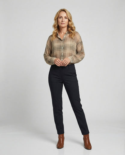 Damen Bluse Kariert Chiffon Lockerer Schnitt