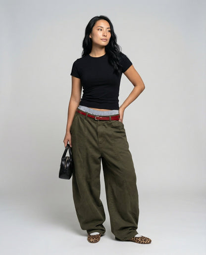 Damen Stoffhose Weite Bequem Urban Chic