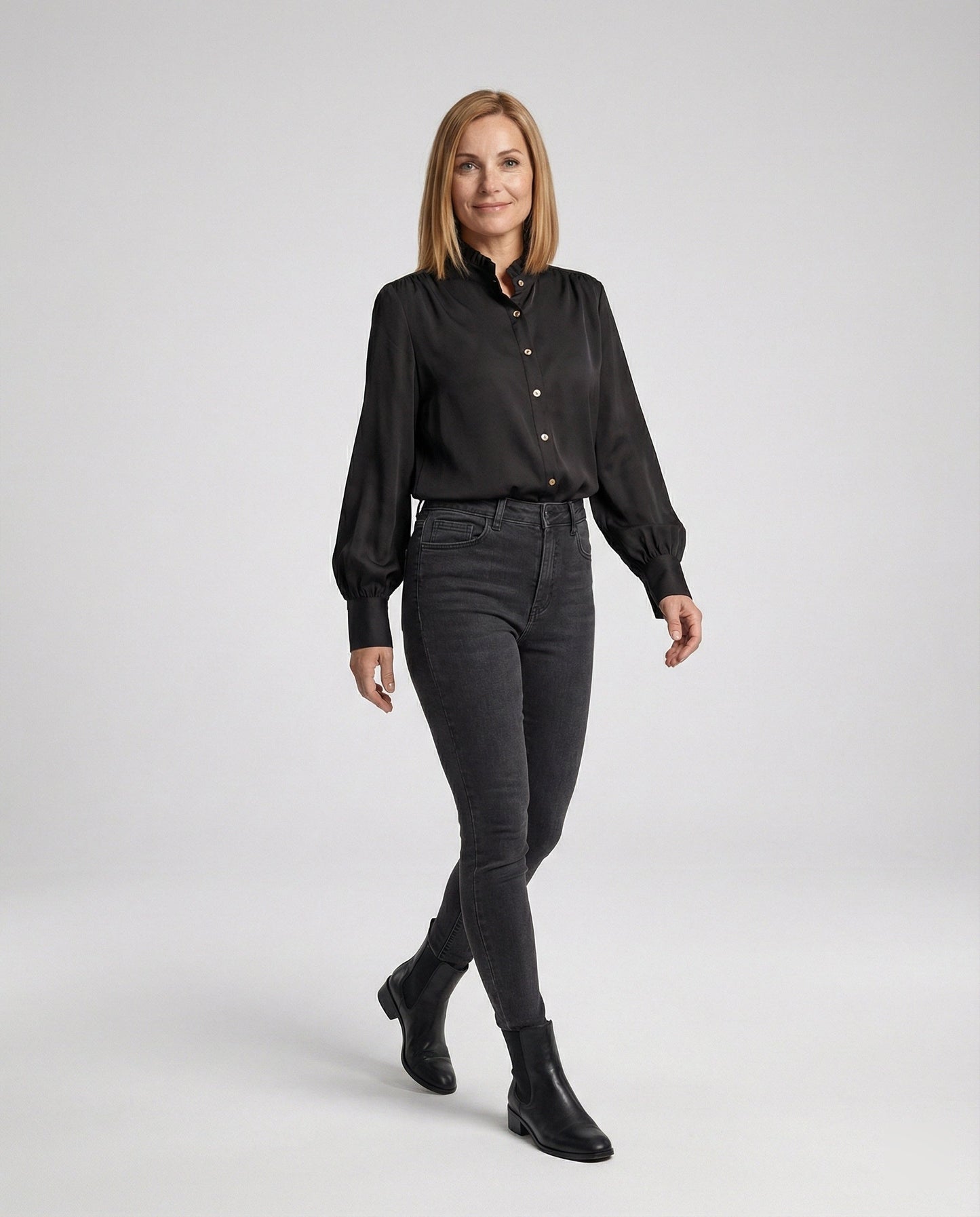 Elegante Damenbluse Rüschenkragen Blumenmuster