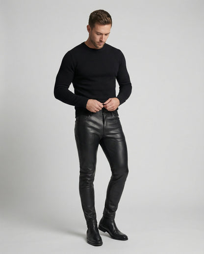 Herren Slimfit Hose aus Kunstleder Schwarz