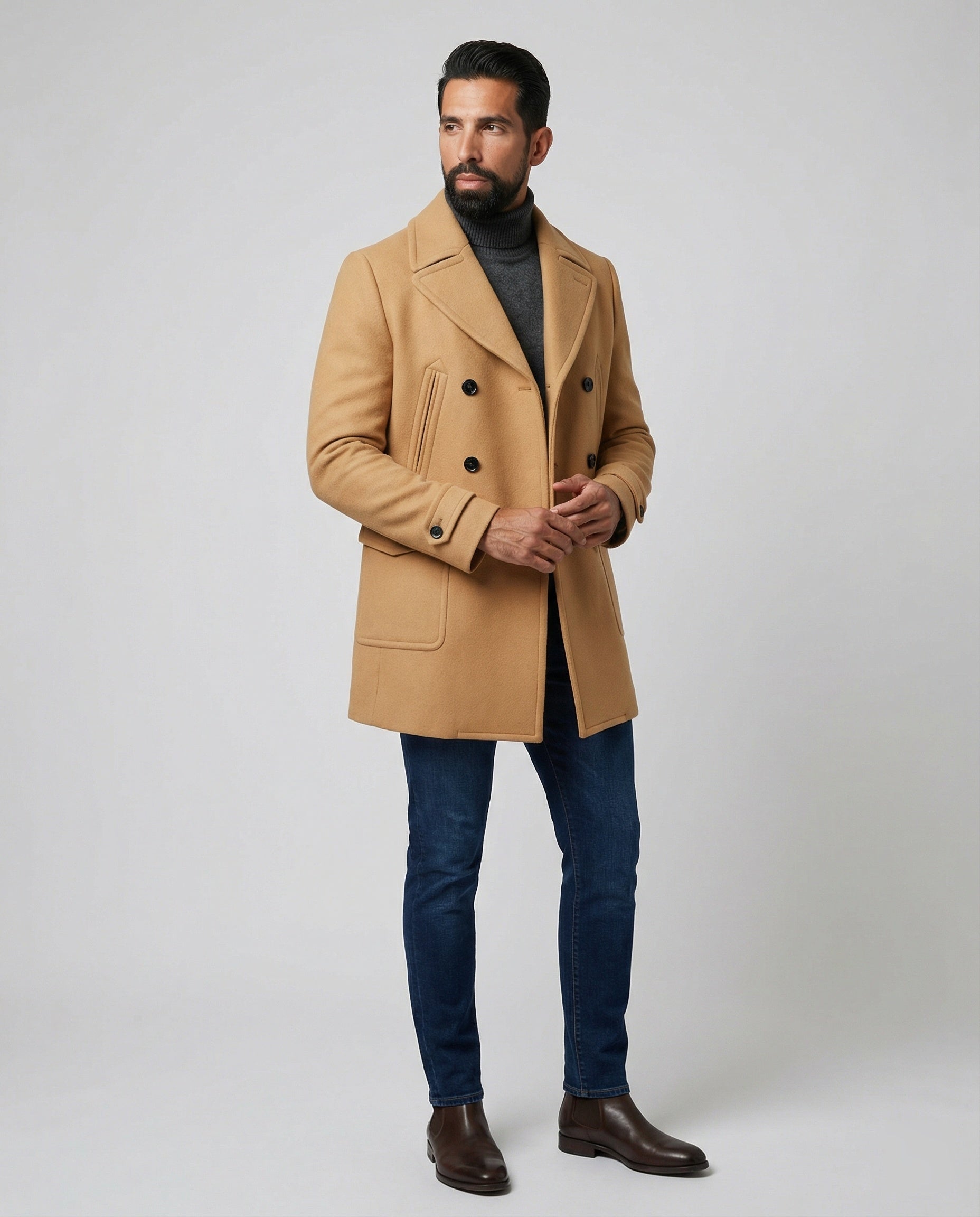 Herren Wollmantel Eleganter Doppelknopf Mantel Lang - BerlinGlamour