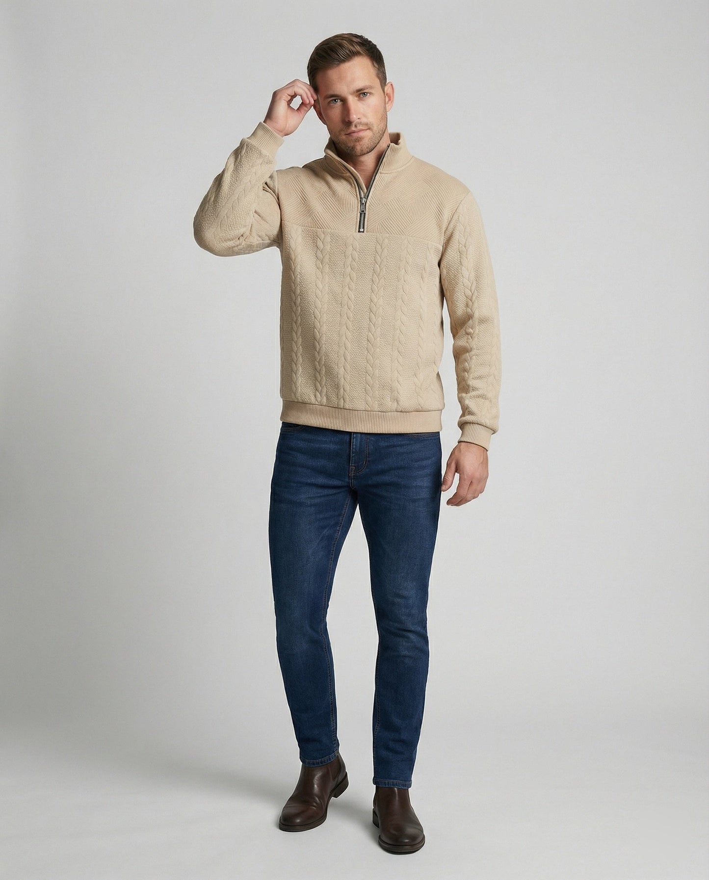 Herren Strickpullover Modern Hochkragen Reißverschluss