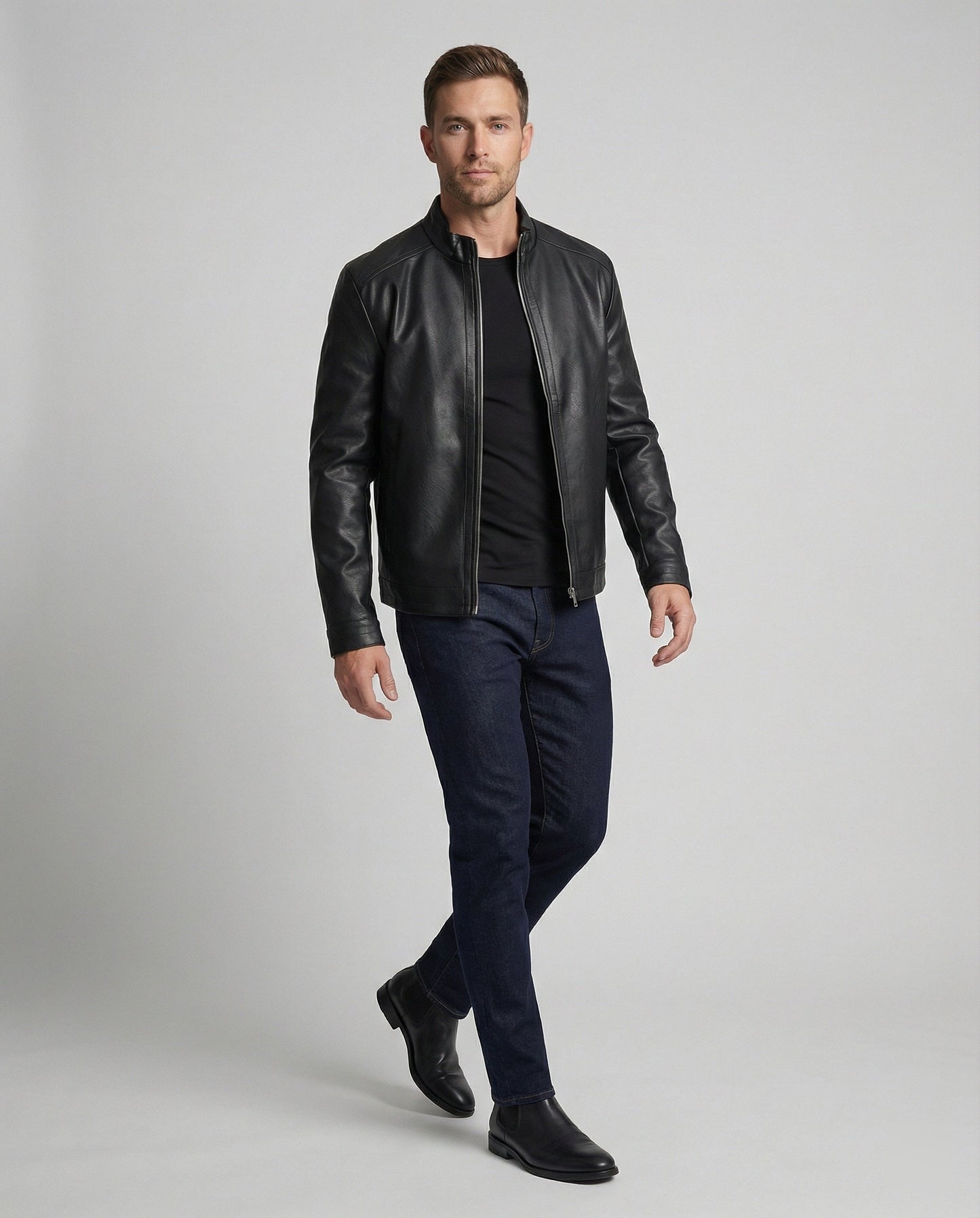 Herren Lederjacke Modern Geschnitten Elegantes Design