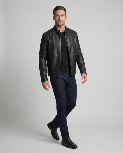 Herren Lederjacke Modern Geschnitten Elegantes Design