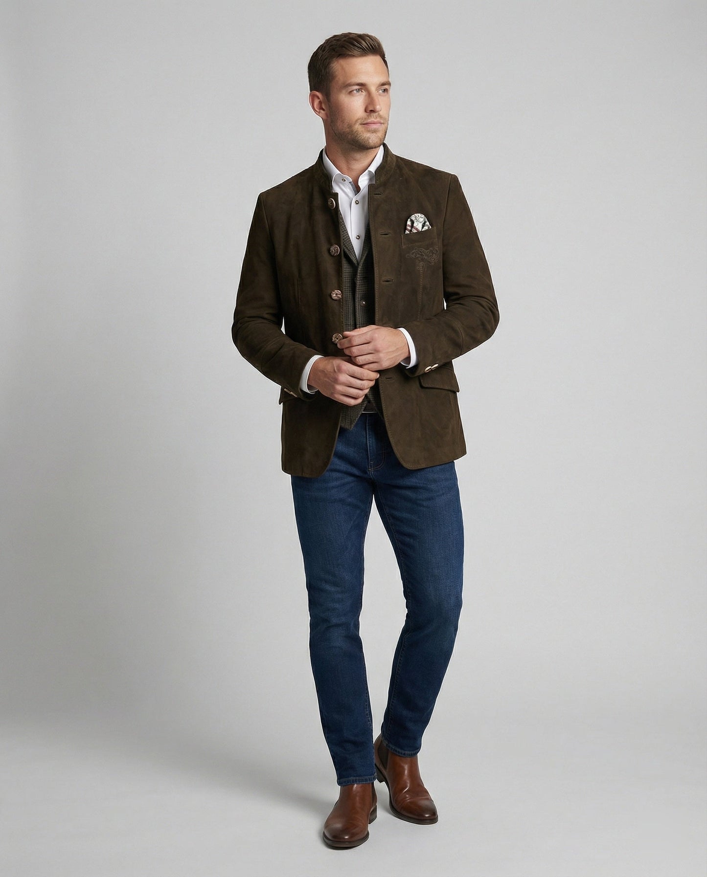 Herren Lederjacke Suede Optik mit Metallknöpfen