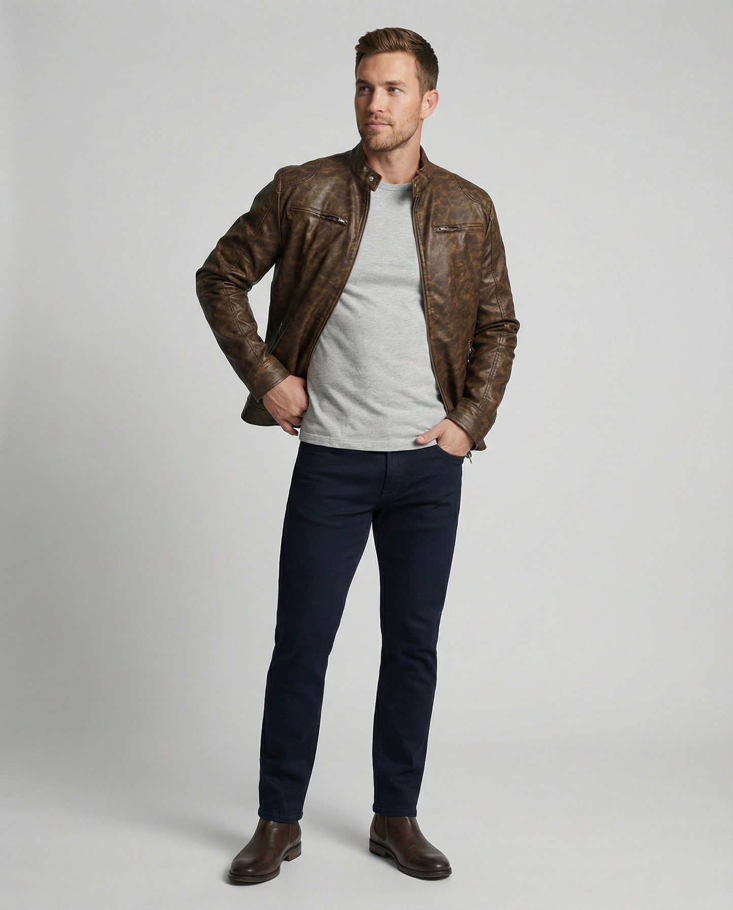 Herren Lederjacke Asymmetrisch Vintage Style