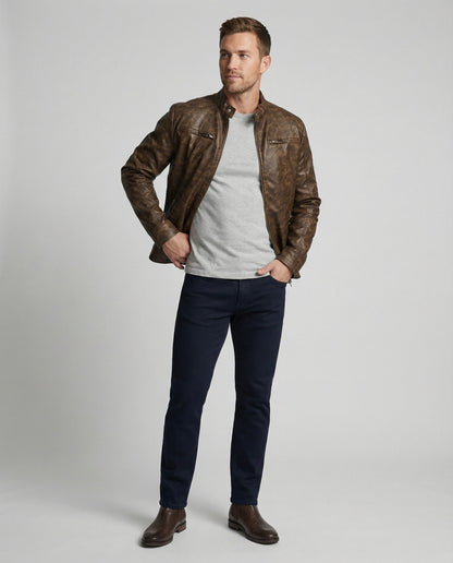 Herren Lederjacke Asymmetrisch Vintage Style