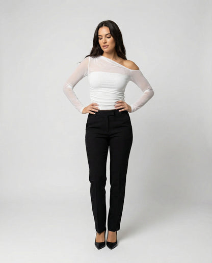 Damen Oberteil Asymmetrisch Schulterfreies Top Elegant