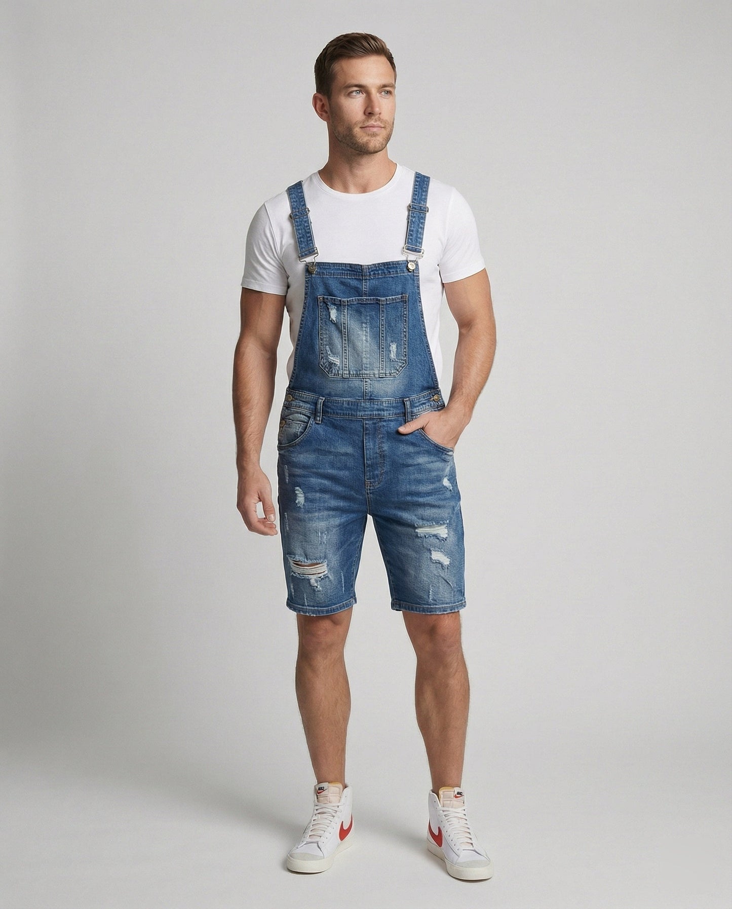 Herren Latzhose Used-Look mit abnehmbaren Trägern Jeans - BerlinGlamour