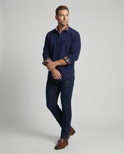 Herren Cordhemd Karomuster Bequem Modern