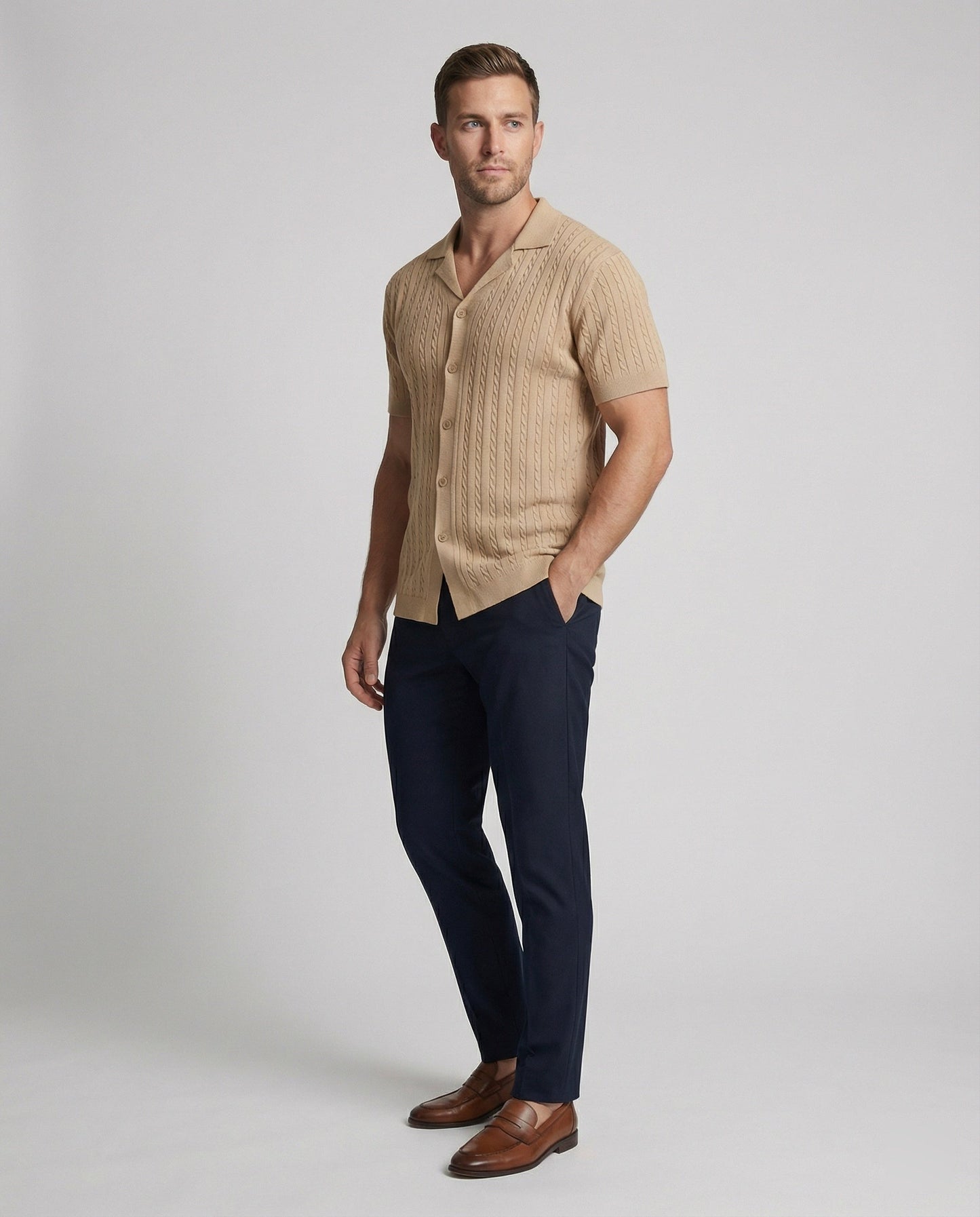 Herren Strickhemd Kurzarm Modern Leicht