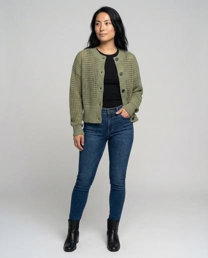 Damen Cardigan Strick Großkaros Luftig Modern - BerlinGlamour