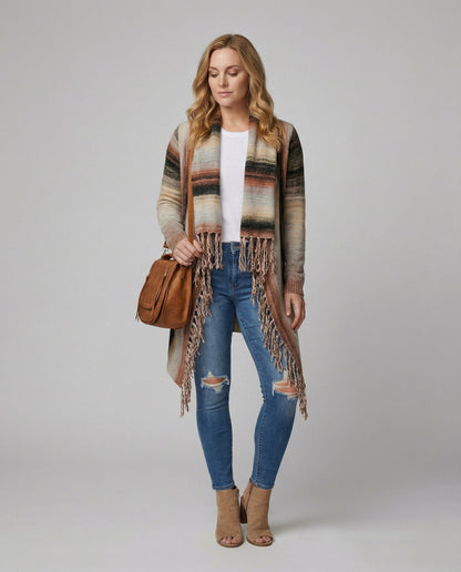 Streifige Poncho Weste Schick Modisch Damenschal