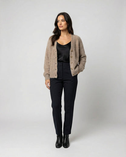 Damen Strickjacke Flauschig V-Ausschnitt Große Knöpfe
