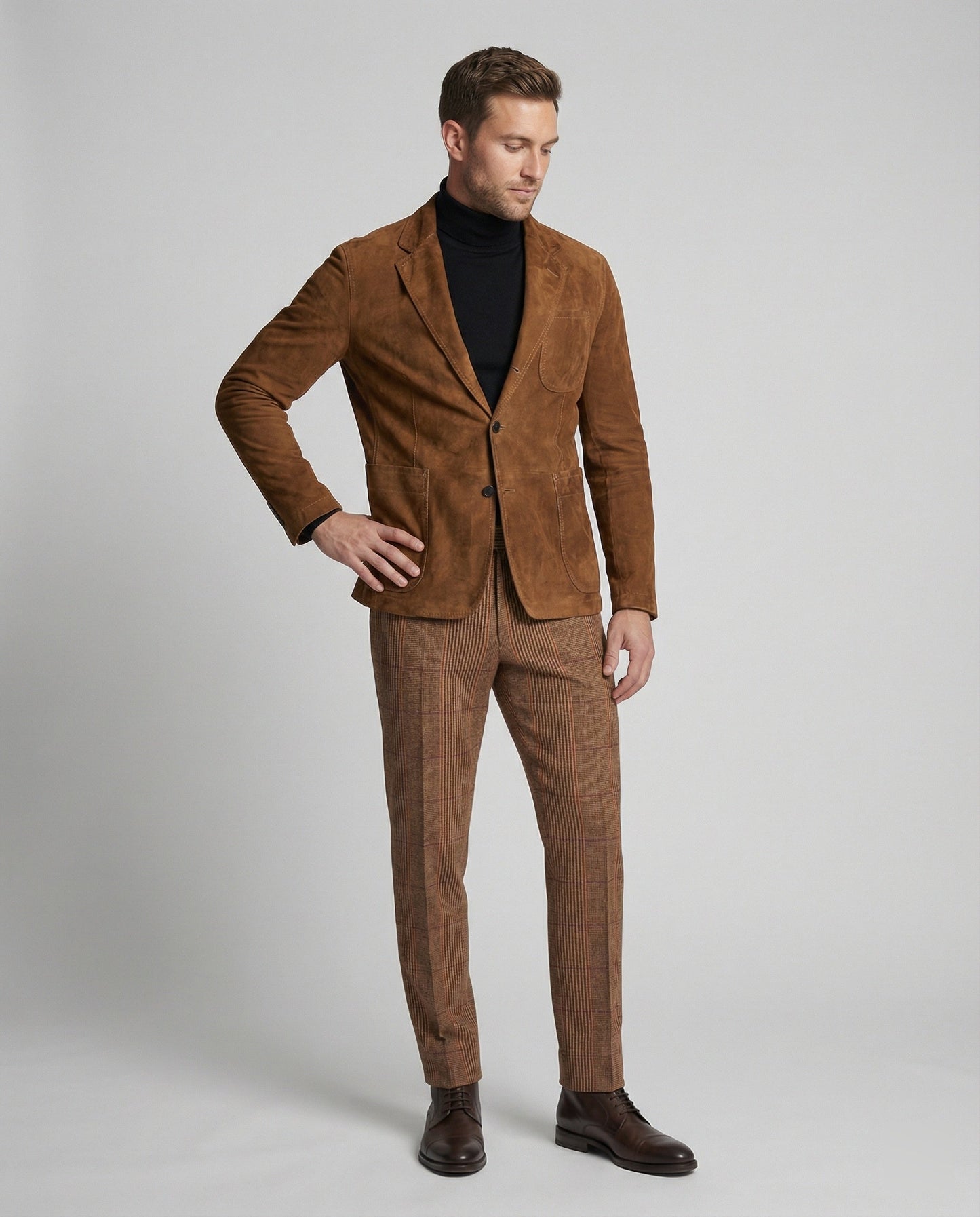 Herren Lederblazer Slim Fit Braun